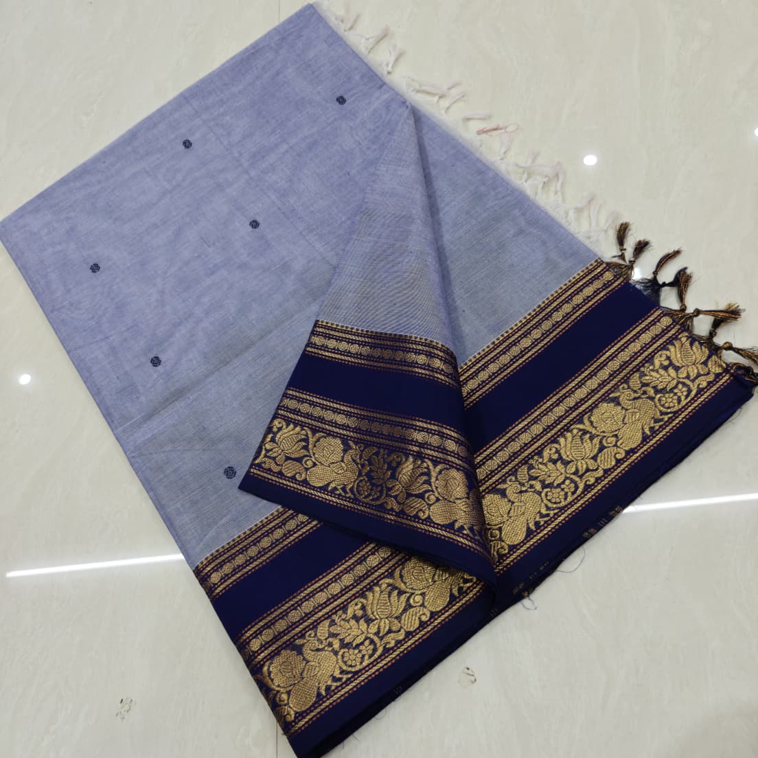 Maroon Handloom Kanchi  with Teal Blue Zari Border Cotton Saree
